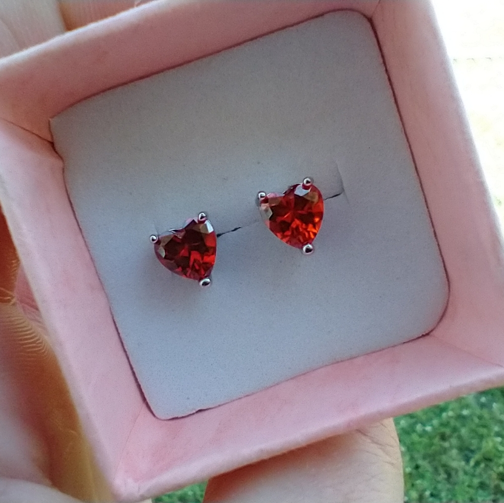 925 Ruby Heart Studs New With Gift Box!
